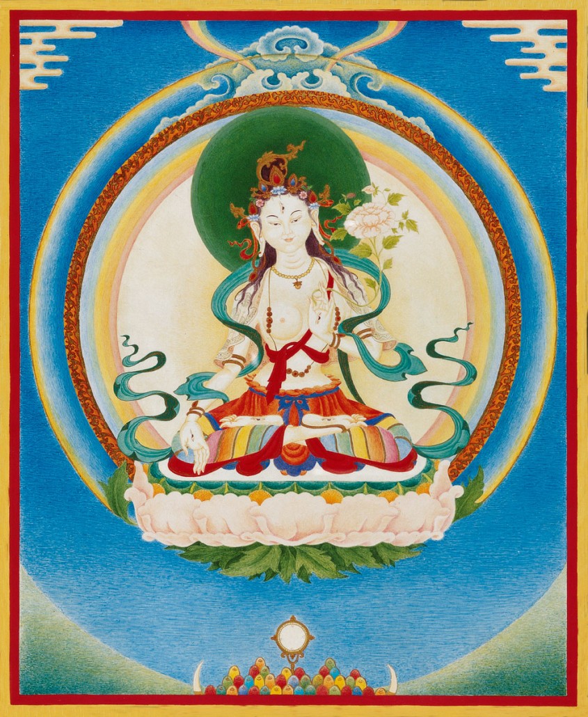 Thangka White Tara, chemical and natural pigments on canvas.